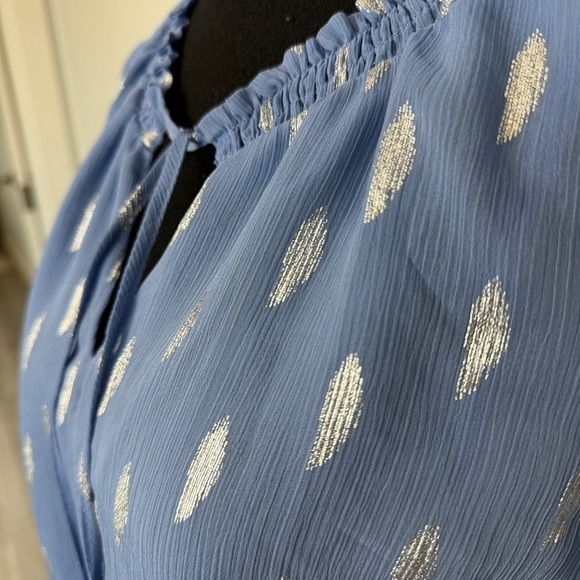 Jennifer Lopez Blue and Silver Sheer Overlay Blouse (Small) - Picture 3 of 9